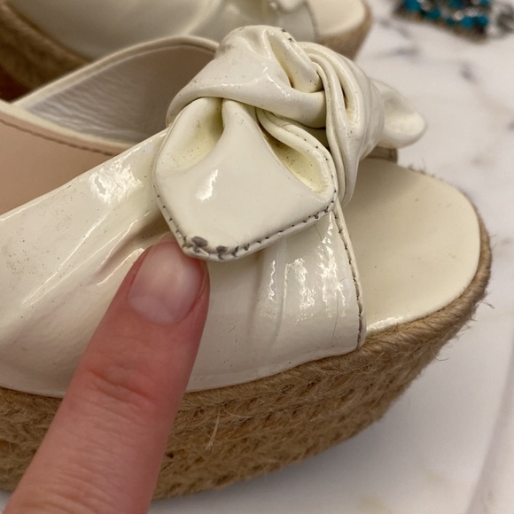 Prada Bianco Patent Leather Vernice Wedge 37 - Picture 7 of 7